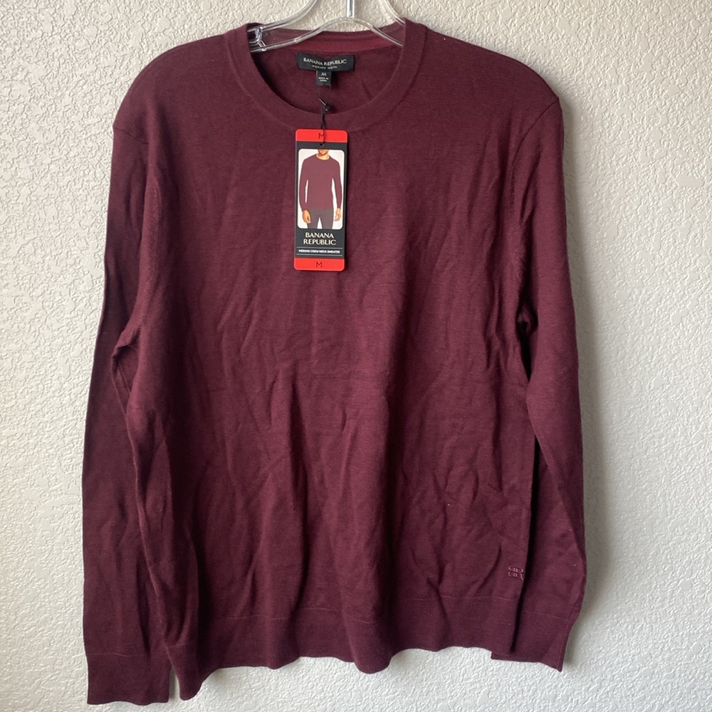 Banana Republic Men's Merino Wool Sweater Slim Fit Crew Neck, Color: Burgundy/M